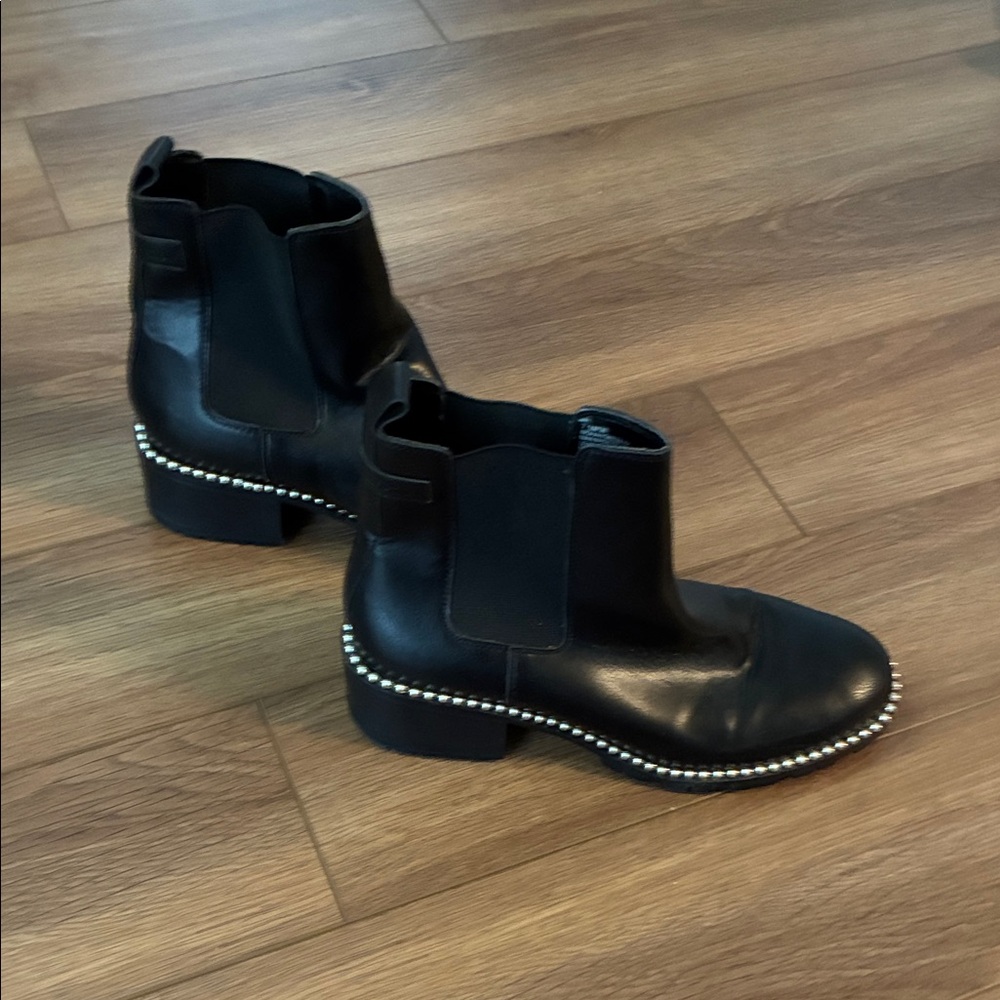 BCBG Black Ankle Booties with Pearl Trim